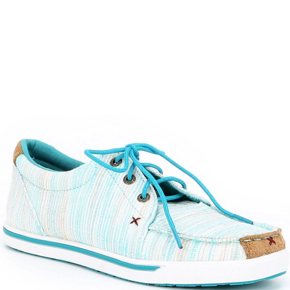 Twisted X Striped Blue and White Flats